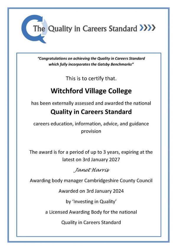 Witchford Village College Certificate2
